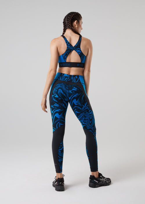 Prowess Print Block Leggings- Blue Swirl
